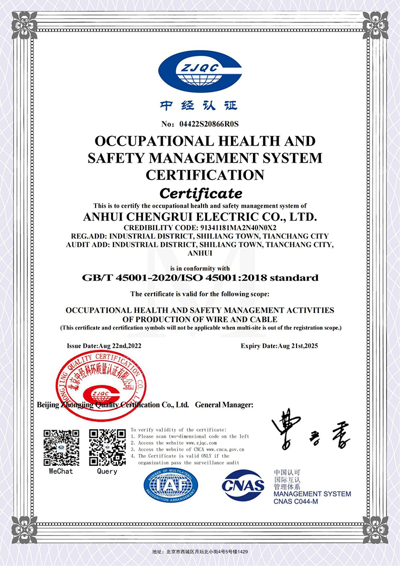 職業(yè)健康安全管理體系認(rèn)證證書(shū)-英文